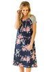 Sexy Navy Blue Backdrop Floral Print A-line Loose T-shirt Dress